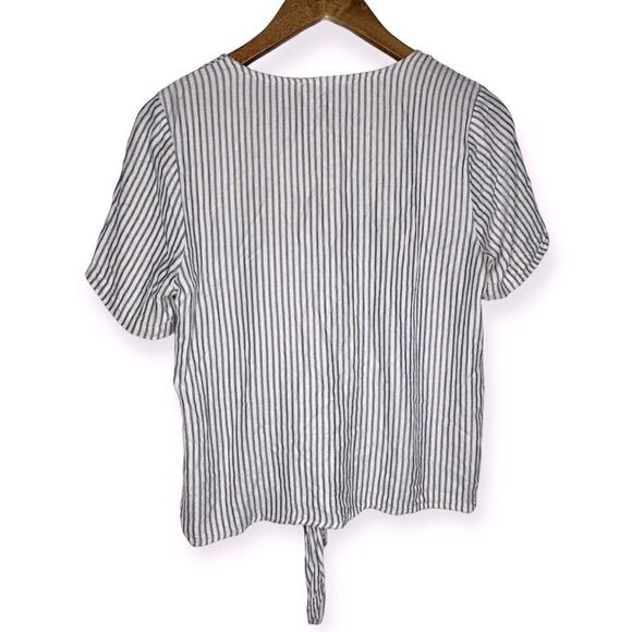 Madewell Novel Tie-Front Top in Stripe Cream Navy Boho Preppy Layering Size XS - Picture 6 of 11